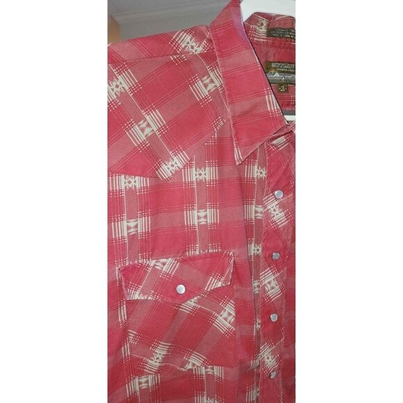 2XL Vintage Outlaw Western Red Plaid Snap-Front Long Sleeve Shirt With Pockets - Picture 4 of 10